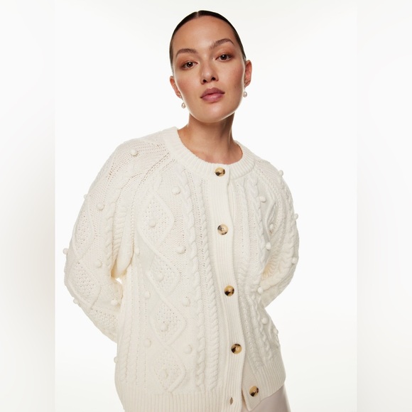 Wilfred Sweaters - Wilfred Sprinkles Pom-Pom Knit Cardigan in Light Birch Oversized XS